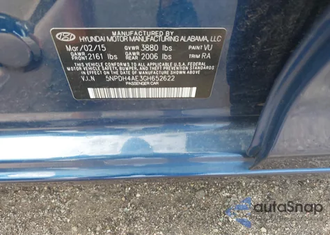 2016 Hyundai Elantra Limited z USA, uszkodzony, nr VIN 5NPDH4AE3GH652622